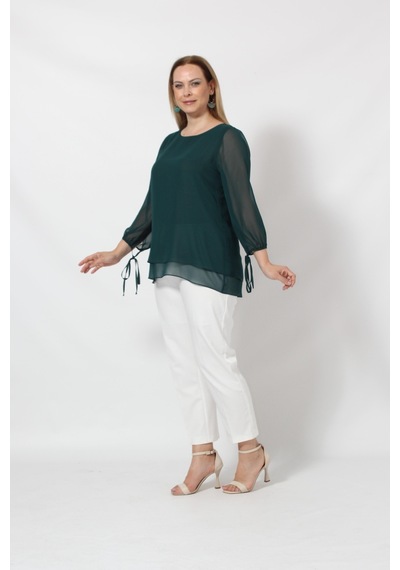 Moda Berray 3243-1 Petrol Kol Ucu Bağlama Detaylı Bluz 001