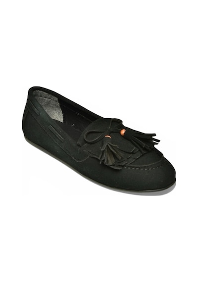 Fox Shoes Y996271002 Siyah Süet Püskül Detaylı Kadın Babet Siyah