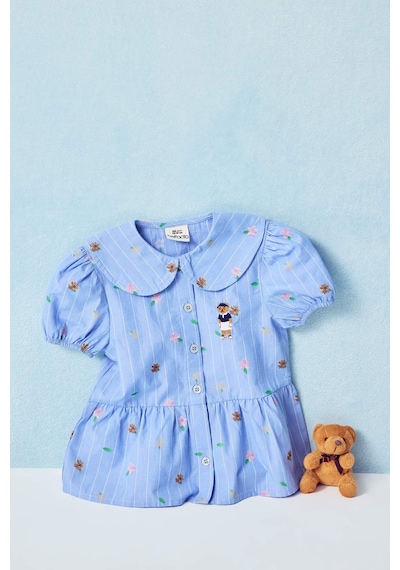 Defacto Bebe Yaka Baskılı Kısa Kollu Gömlek Kız Bebek H2988a526smnv135 Lacivert-nv135