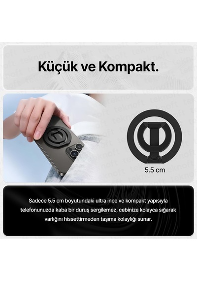 Magsafe İle Uyumlu Ayarlanabilir Manyetik Stand Ve 360 Dönebilen Çıkarılabilir Metal Telefon Tutacağı Siyah