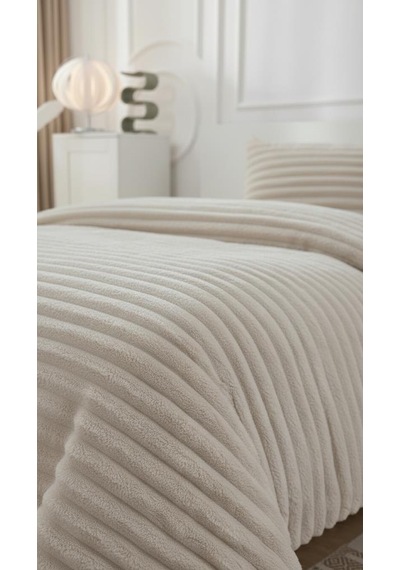 Soft Çizgi Tek Kişilik Yatak Örtüsü 180x240 Krem