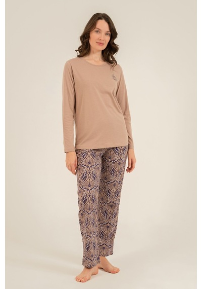 Arnetta Kadın Everyday Is A Fresh Start Kahverengi Uzun Kol Pijama Takım Ar3769-s-v2 Ar3769-s-v2