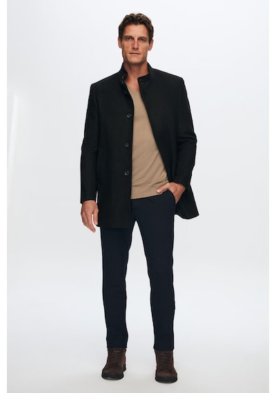 D's Damat Ds Damat Regular Fit Siyah Hakim Yaka Kaşe Kaban 5HF08ORT10002 Siyah