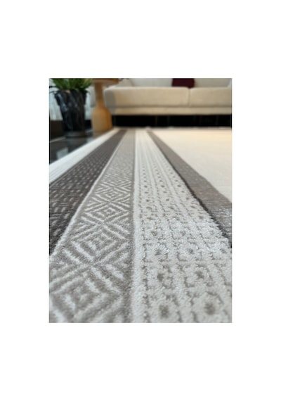 Merinos Vista Beyaz Renk Gri Çerçeveli %100 Akrilik Yumuşak Dokulu Salon Oturma Odası Halısı 76588-95