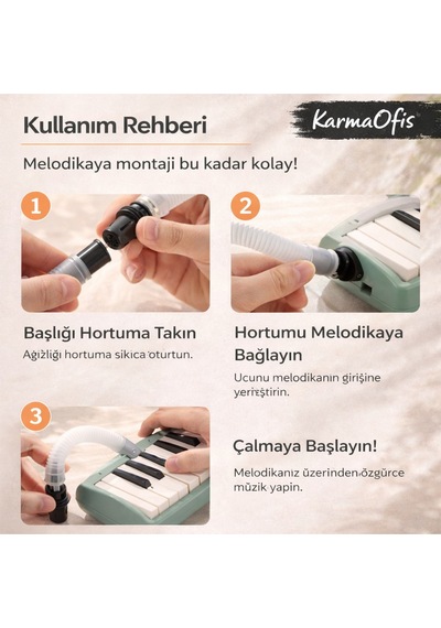 Melodika Yedek Hortum Ve Başlık Seti 32 & 37 Tuş Uyumlu Esnek Spiral Hortum Beyaz