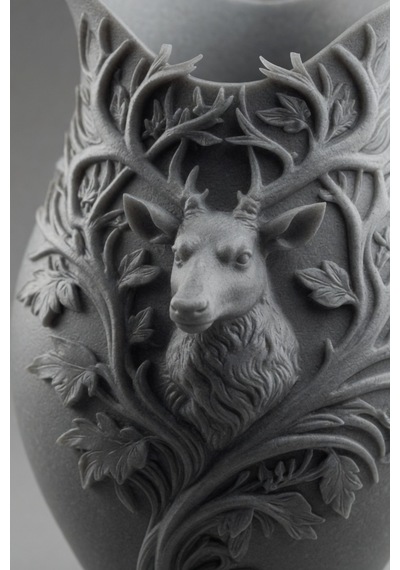 3d Baskılı Geyik Desenli Dekoratif Vazo 15 Cm Gri