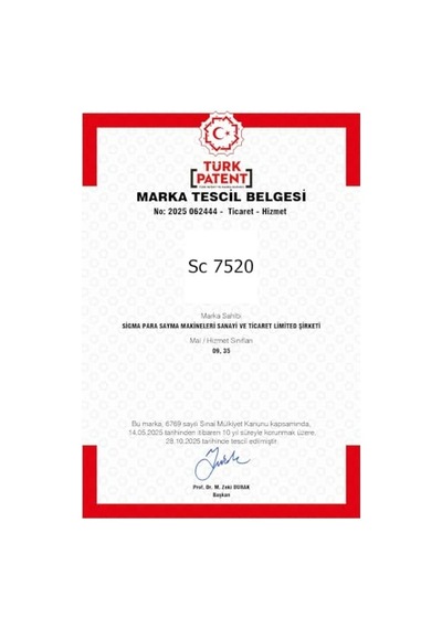Sigma Sc7520 Sahte Kontrollü 2025 Model Tl Karışık Sayım Para Sayma Makinesi - Müşteri Ekranı Hediyeli
