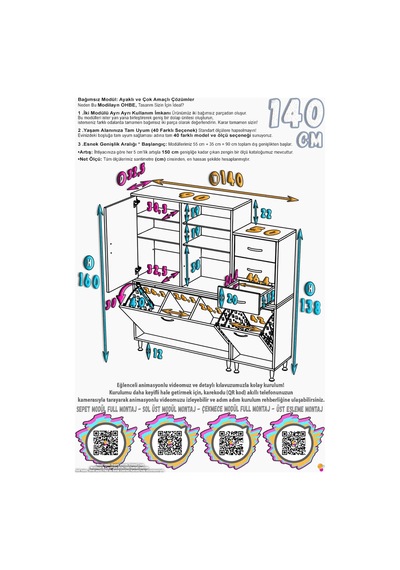 Aler 140 Cm 3 Bölme Sepetli Banyo/mutfak Dolabı - Beyaz 90+50 X160x32 Cm
