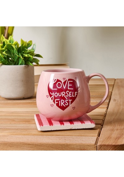 Kitchen Love Yourself First Sloganlı Kupa - Pembe - 310 Ml Renkli