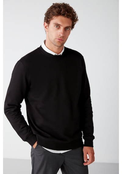 Grimelange Travis Erkek Yumuşacık Kumaşlı Regular Fit Yuvarlak Yakalı Siyah Sweatshirt