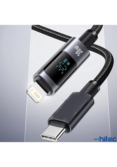 Schitec K189 PD30W Dijital Göstergeli Örgülü Hızlı Şarj Kablosu Siyah