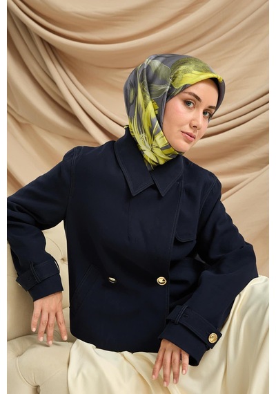 Silk Home Twill İpek Eşarp - 11480-82 Füme Yeşil Çok Renkli