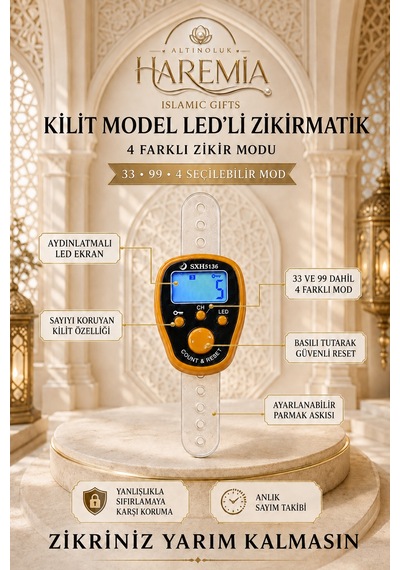 Kilit Özellikli Ledli Zikirmatik 4 Modlu Dijital Zikirmatik Işıklı Sayaç Tesbih Turuncu Sarı