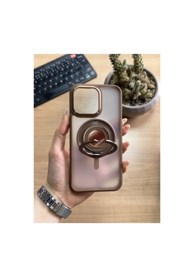Apple iPhone Uyumlu 15 Pro Max Standlı Ve Yüzüklü Magsafe Kılıf Soocase721 Siyah