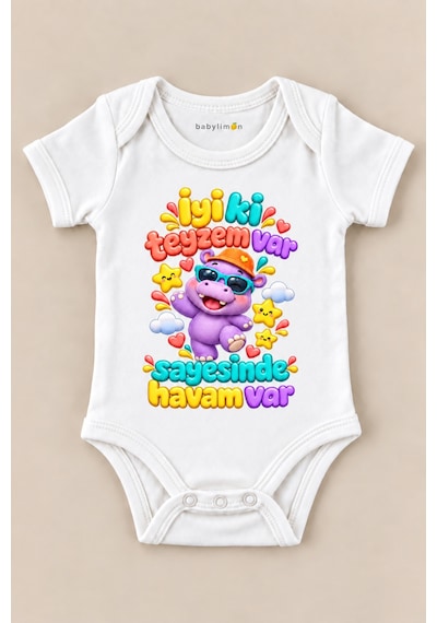 Babylimon İyi Ki Teyzem Var Sayesinde Havam Var Beyaz Kısa Kollu Çıtçıtlı Bebek Zıbını Beyaz - 930083876 Beyaz