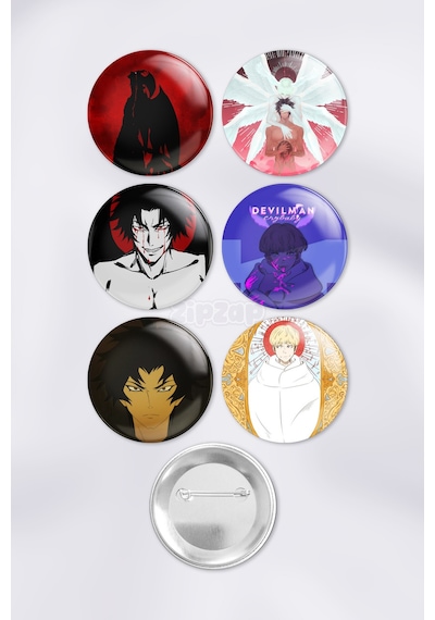 Devilman Crybaby Çanta Süsü Rozet İğneli Buton Rozet Seti 6 Adet Çok Renkli