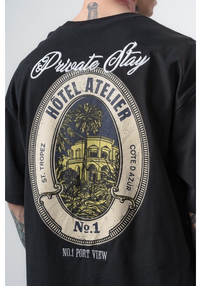 Respire Erkek Private Baskılı Oversize T-shirt Siyah