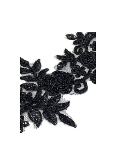 Siyah Boncuk Ve Pul İşlemeli / Güpür Dantel Aplike / 2'li Set / Df108