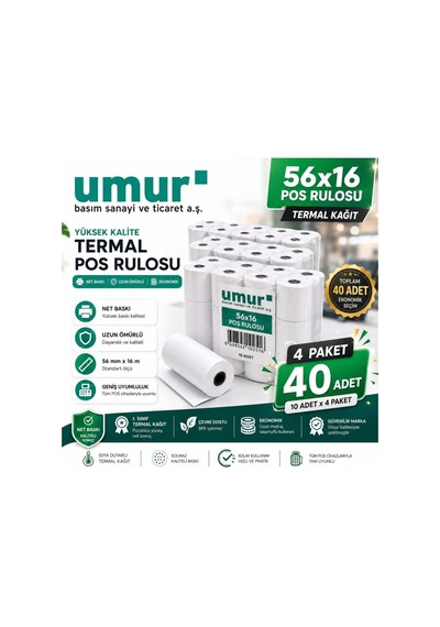 Umur 56x16 Termal Rulo 16 Metre 40 Adetlik Rulo 4 Paket