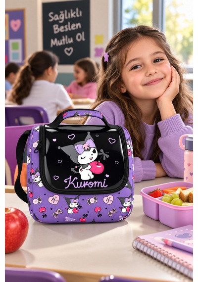 Kuromi Mor Termoslu Beslenme Çantası Çocuk Okul Yemek Çantası Günlük Kullanım 24x22x14 Cm Çok Renkli
