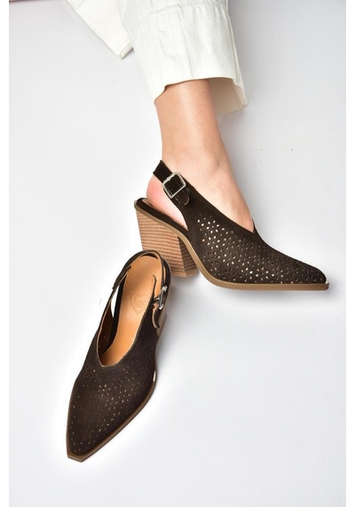 Fox Shoes Y654154702 Kahverengi Hakiki Deri Süet Western Topuklu Ayakkabı