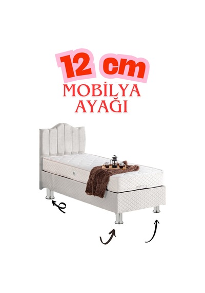Klc 2 Adet M8 İnce Diş Krom Metal Mobilya Ayağı - Kanepe, Baza, Koltuk Yükseltme Ayağı 12 Cm Gri Gri