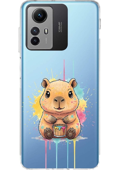 Redmi Note 12s İle Uyumlu Splash Kapibara Tasarımlı Şeffaf Silikon Kılıf Şeffaf