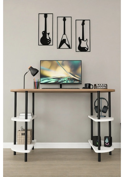 120 Cm Çalışma Masası Bilgisayar Masası 2 Raflı Kitaplık Ofis Ders Masası Ahşap Metal Ayaklı Atlantik Çam - Beyaz 120 Cm Çalışma Masası Bilgisayar Masası 2 Raflı Kitaplık Ofis Ders Masası Ahşap Metal Ayaklı Atlantik Çam - Beyaz