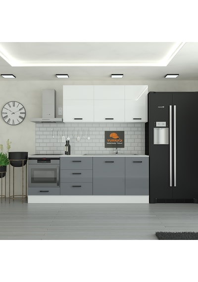 230 Cm Mutfak Dolabı Mdf Kapak Tezgah Dahil Yrkn230 98 Gri