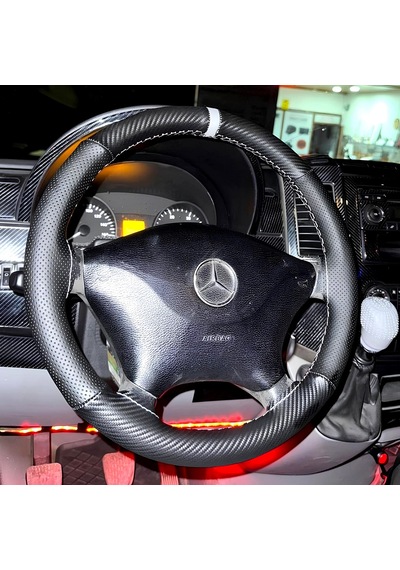 Dikişli Direksiyon Kılıfı Karbon Nokta Deri Gri Yüzük Gri Dikişli Mercedes Sprinter İçin 2014 Öncesi Gri Dikişli