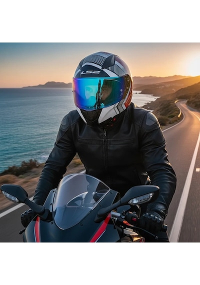 Ls2 Rapıd 2 Extra Gökkuşağı Vizör + Şeffaf Vizör Kask Beyaz Kırmızı
