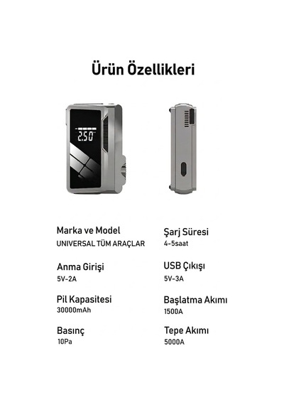 2026 Model 30000mah 5000a Akü Takviye & Lastik Şişirme Pompası