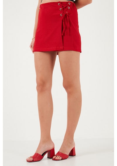 Lela Streç Bağlamalı Slim Fit Yüksek Bel Mini Bayan Şort Etek 5865745 Kırmızı Lela Streç Bağlamalı Slim Fit Yüksek Bel Mini Bayan Şort Etek 5865745 Kırmızı