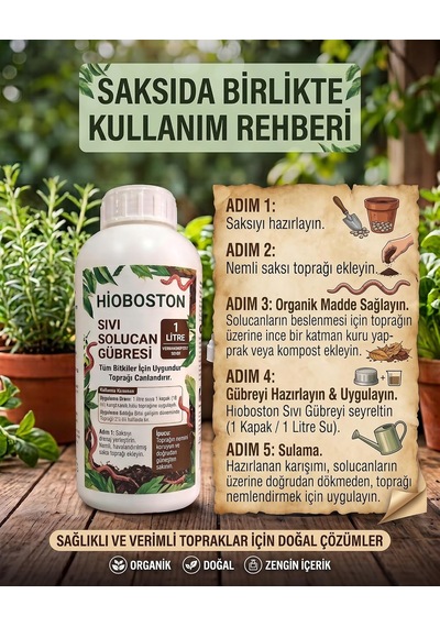 Sıvı Solucan Gübresi 1 Lt + 50 Adet Solucan Başlangıç Paketi Çiçek, Sebze Ve Tüm Saksı Bitkileri İçin%100 0,250