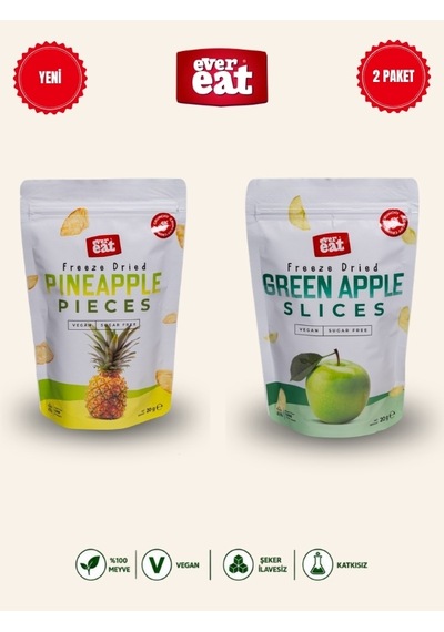 Evereat Ananas-elma Freeze Dry Meyve Cipsi 2'li Paket Doğal Sağlıklı Atıştırmalık 1 Adet