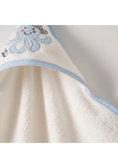 Unisex Yenidoğan Bebek Kapüşonlu Ahtapot Nakışlı Havlu Standart