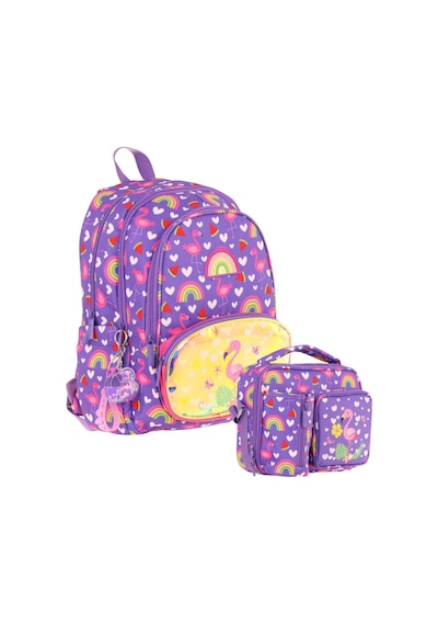 Kaukko Kids Flamingo Nakışlı Ve Baskılı Okul Çantası L5226 Ve Thermo Beslenme Çantası L7226 Seti - Kız Çocuk Pembe - Mor