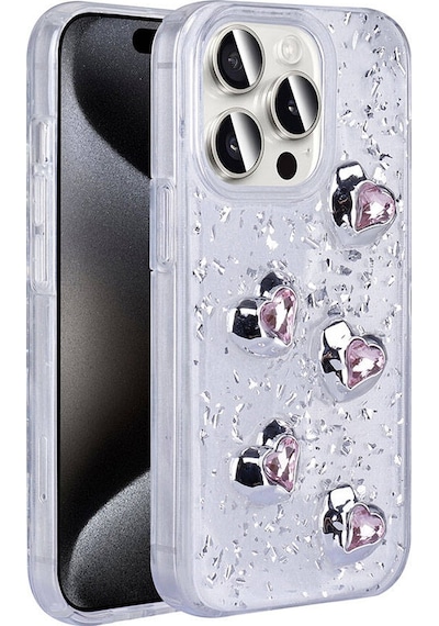 Zore Apple Uyumlu iPhone 15 Pro Max Kılıf Airbagli Simli Arka Yüzey Işıltı Silikon Kapak - Bey N/a