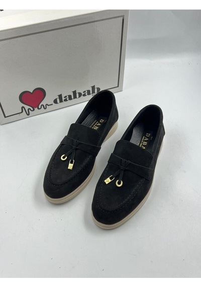 Dabab Shoes Lupy Kadın Süet Düz Taban Rahat Günlük Casual Babet Ayakkabı Siyah