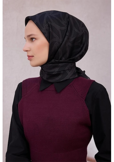 BELLİ Geometrik Desen İpek Twill Eşarp 4221d01 Siyah