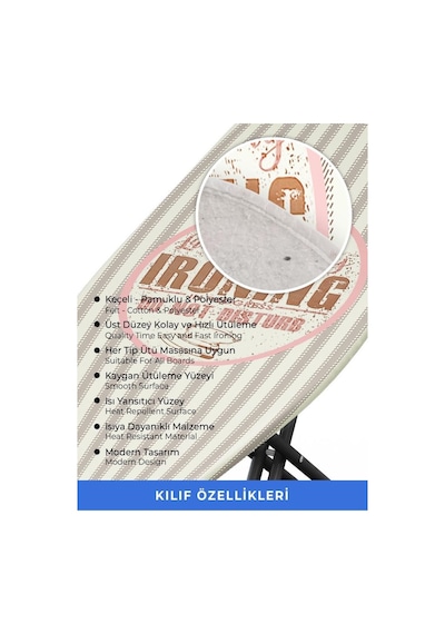 Ütü Masası Kılıfı Örtüsü Bezi, Do Not Disturb Desen Süngerli Ve Keçeli, Yanmaz, Ayarlanabilir 48x138 Cm