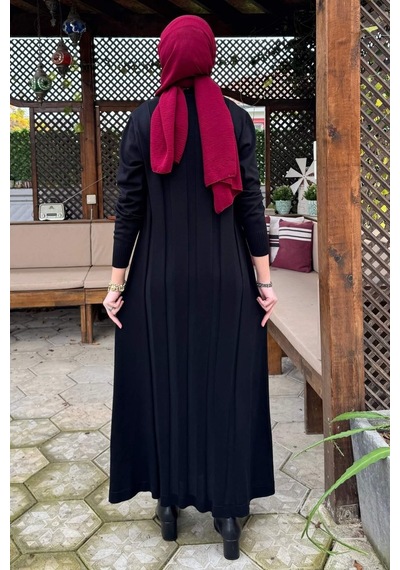 Rabia Şamlı Biricik Kemerli Triko Elbise Siyah Normal
