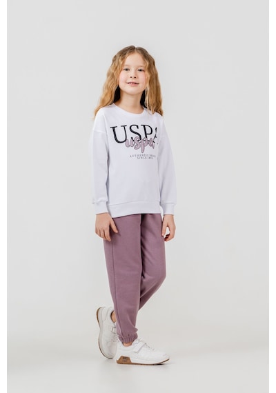 U.s. Polo Assn. 2700 Nakışlı Kız Çocuk Beyaz Uzun Kol Eşofman Pijama Takımı