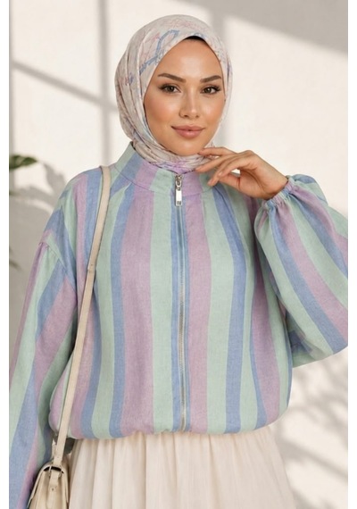 Hb Harma Time Butik Kadın Fermuarlı Modal Kumaş Ahenk Pembe Ceket