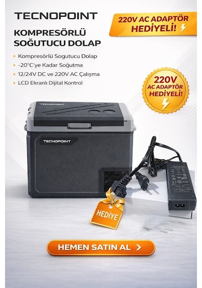 220 Volt Adaptör 40lt Tek Bölmeli Yeni Nesil Araç Oto Buzdolabı Aym Seri