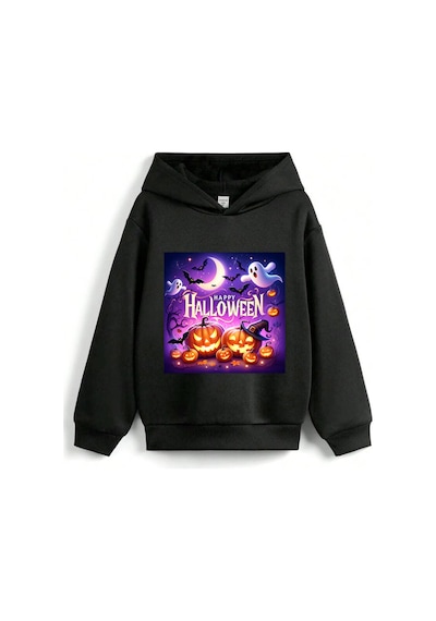 Stil X Halloween - Cadılar Bayramı Baskılı, Kapüşonlu Çocuk Sweatshırt, 3 İplik Şardonlu Siyah-6 Stil X Halloween - Cadılar Bayramı Baskılı, Kapüşonlu Çocuk Sweatshırt, 3 İplik Şardonlu Siyah-6