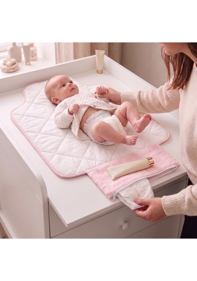 % 100 Pamuk Çantalı Pratik Katlanabilir Alt Değiştirme Matı - Bébé Lapin Rose Pad1019