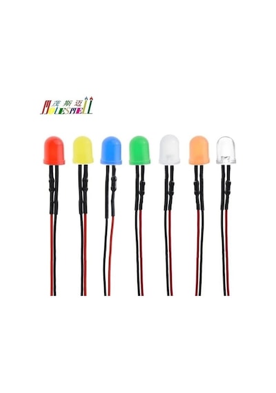5v 10mm Diffused Mantar Led 0,35mm²20 Cm Kablolu Kırmızı 5adet