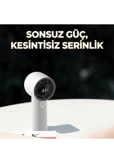 Cırak Turbo El Vantilatörü 100 Kademeli Ayarlı Güçlü Rüzgar Taşınabilir Fan Led Ekranlı Usb-c Şarjlı Sessiz Mini Vantilatör Masaüstü Ve Elde Kullanım El Fanı Mini Vantilatör Mini Fan Sarı
