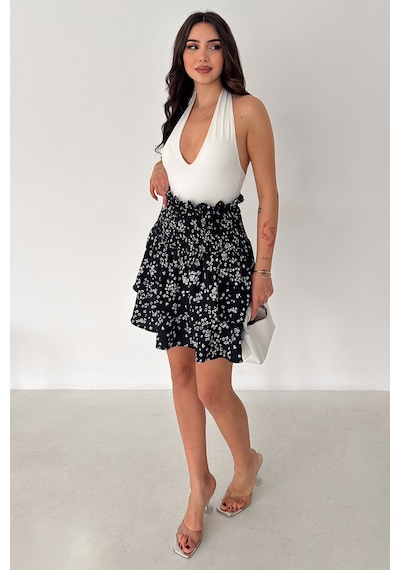 Kadın Katlı Smock Bel Mini Short Etek Summer Layers Lacivert